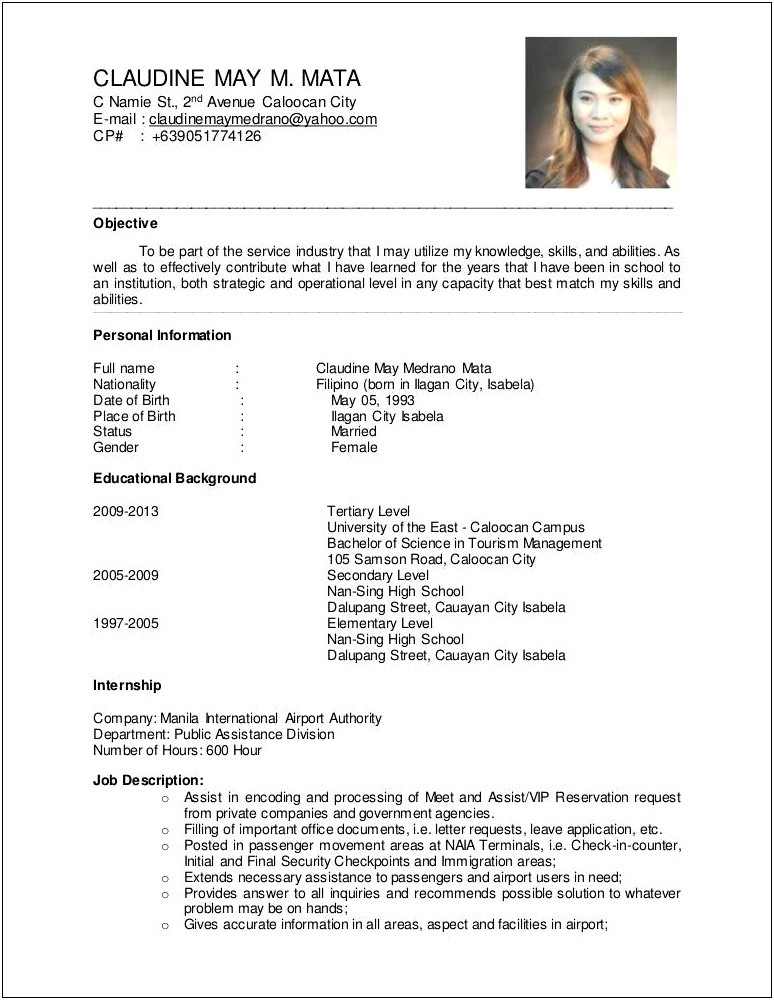 Objective In Resume For Ojt In Airlines