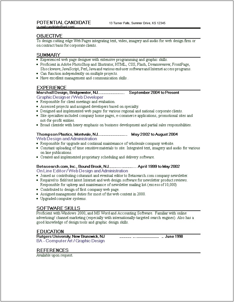 Objective In Resume For Web Developers