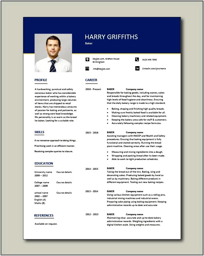 Objective In Resume Sample For Baker