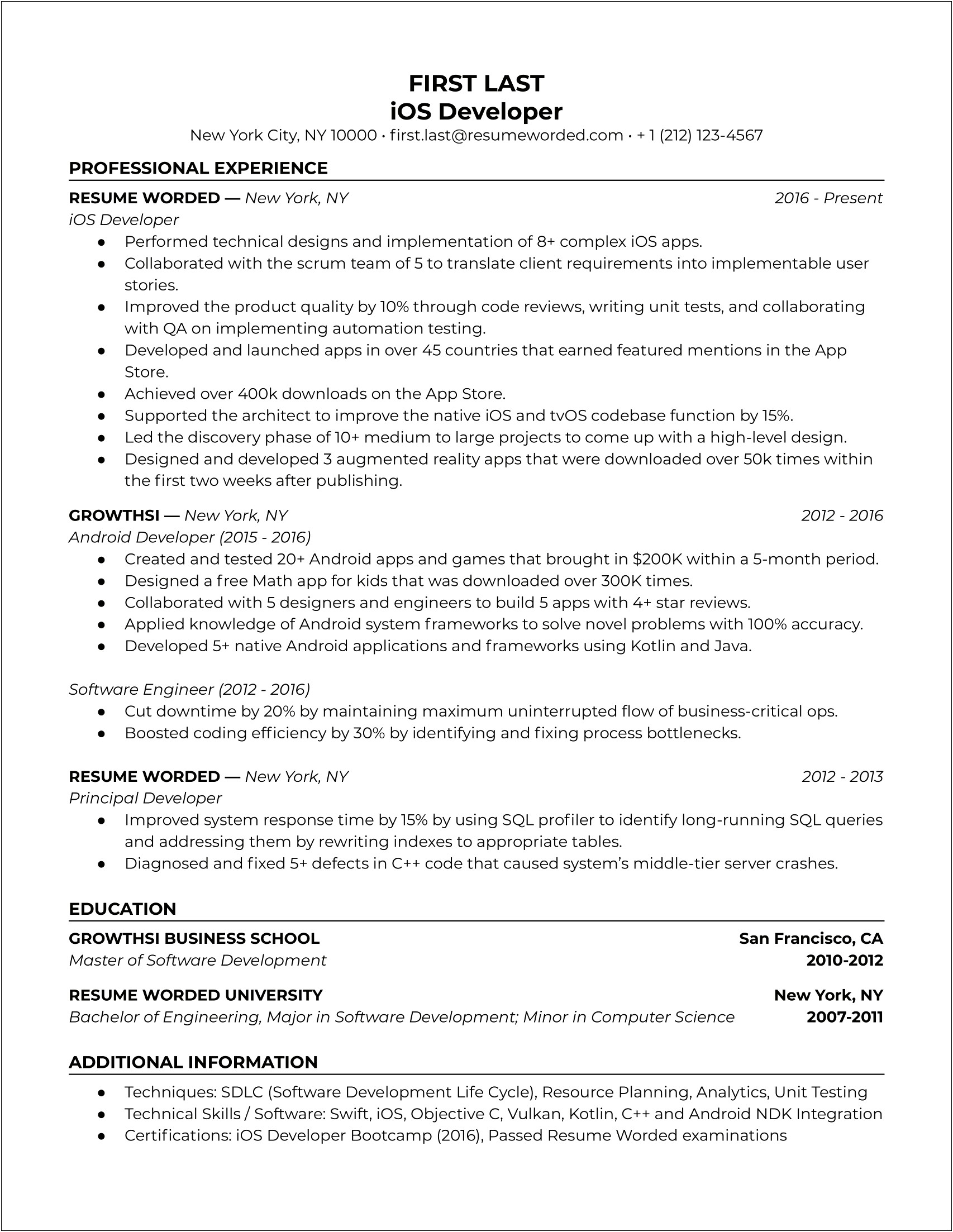 Objective Line For Developer Resume