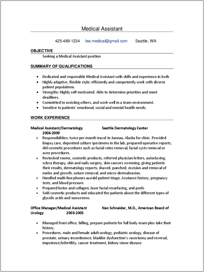 Objective Line For Medical Assistant Resume