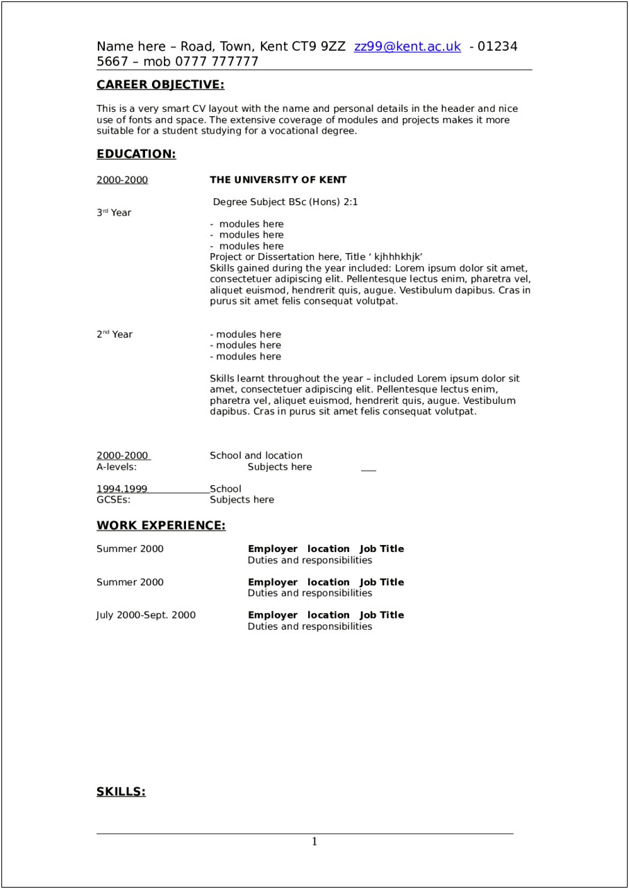 Objective Of A Resume Examples For Student