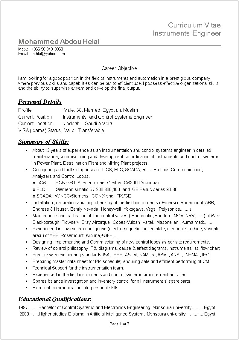 Objective Of An Electronic Engineer Resume