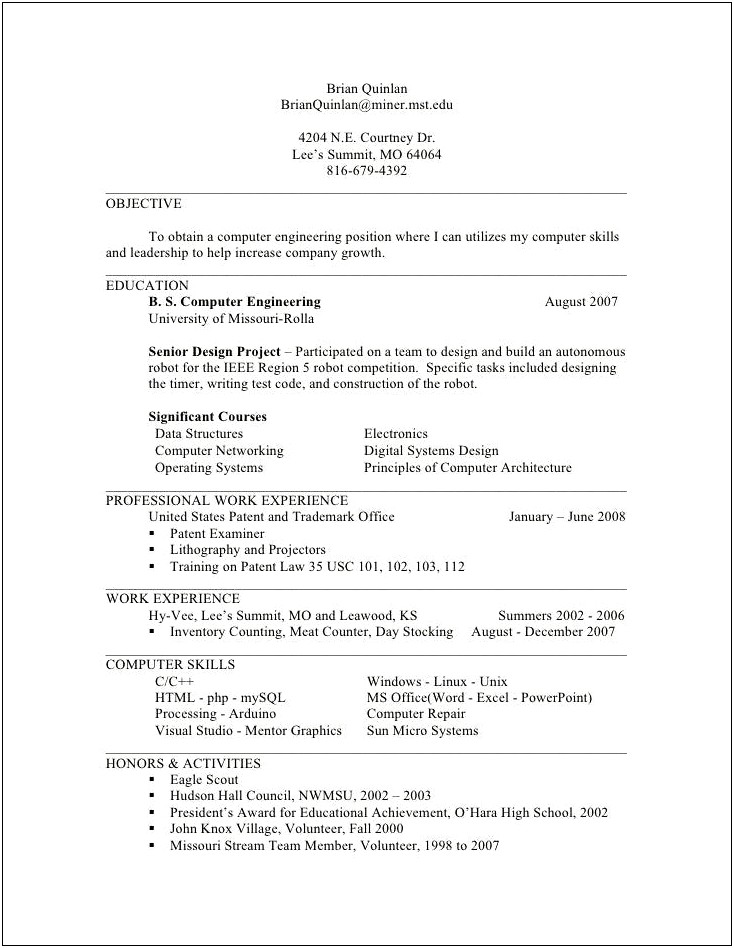 Objective On A Resume For A Miner