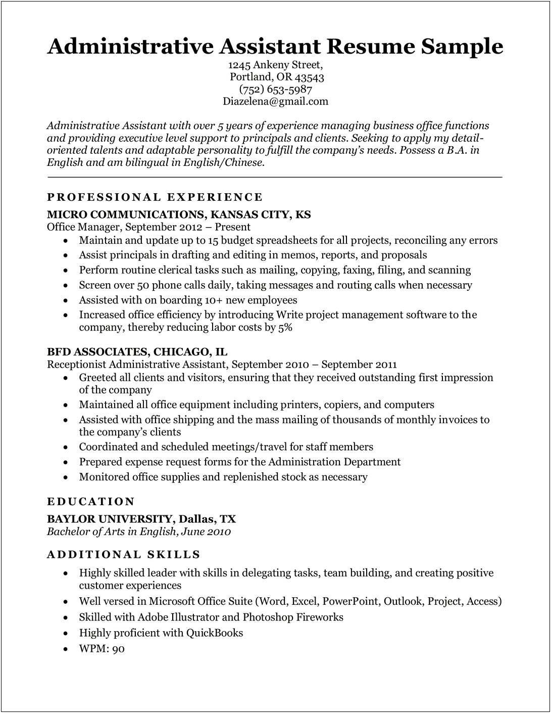 Objective On Resume As An Administrative