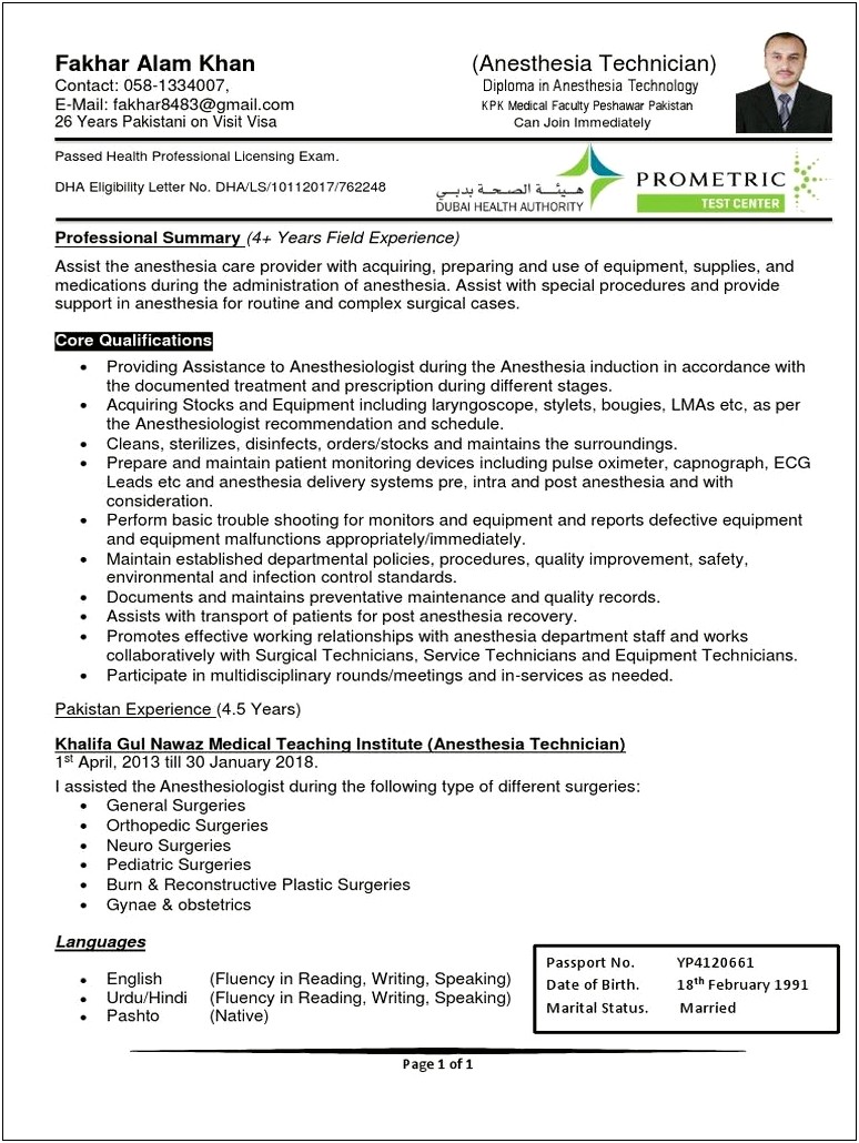 Objective On Resume For Anestgoligist Tech