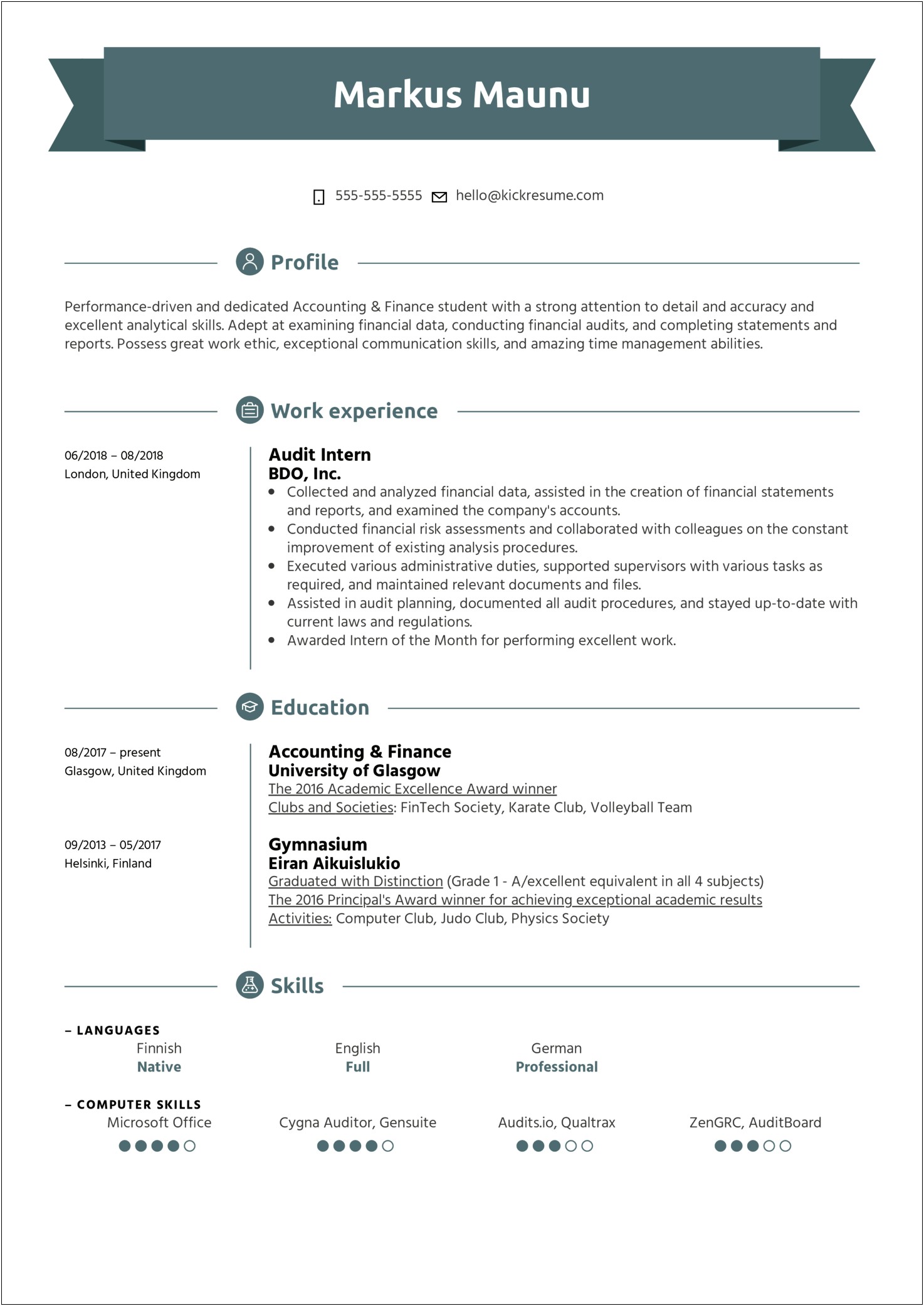 Objective On Resume For Audit Intership