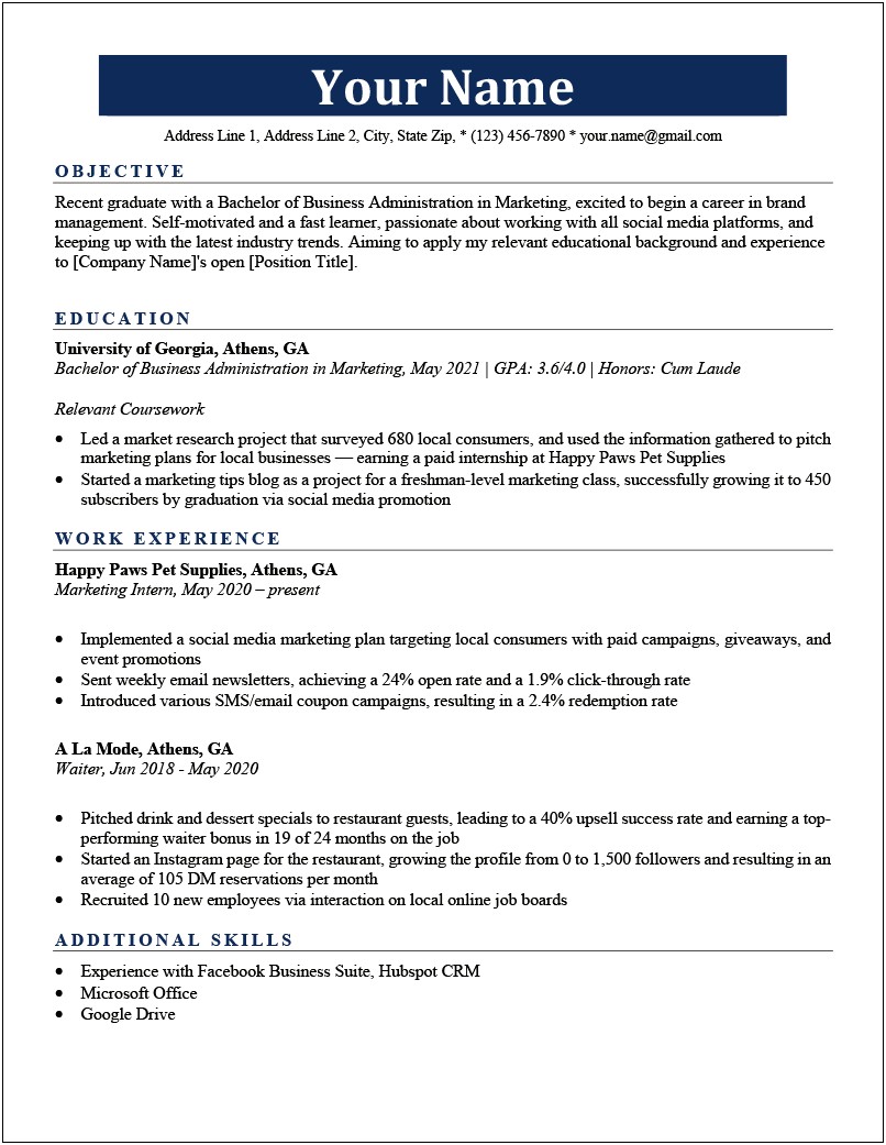 Objective On Resume For Current College Student