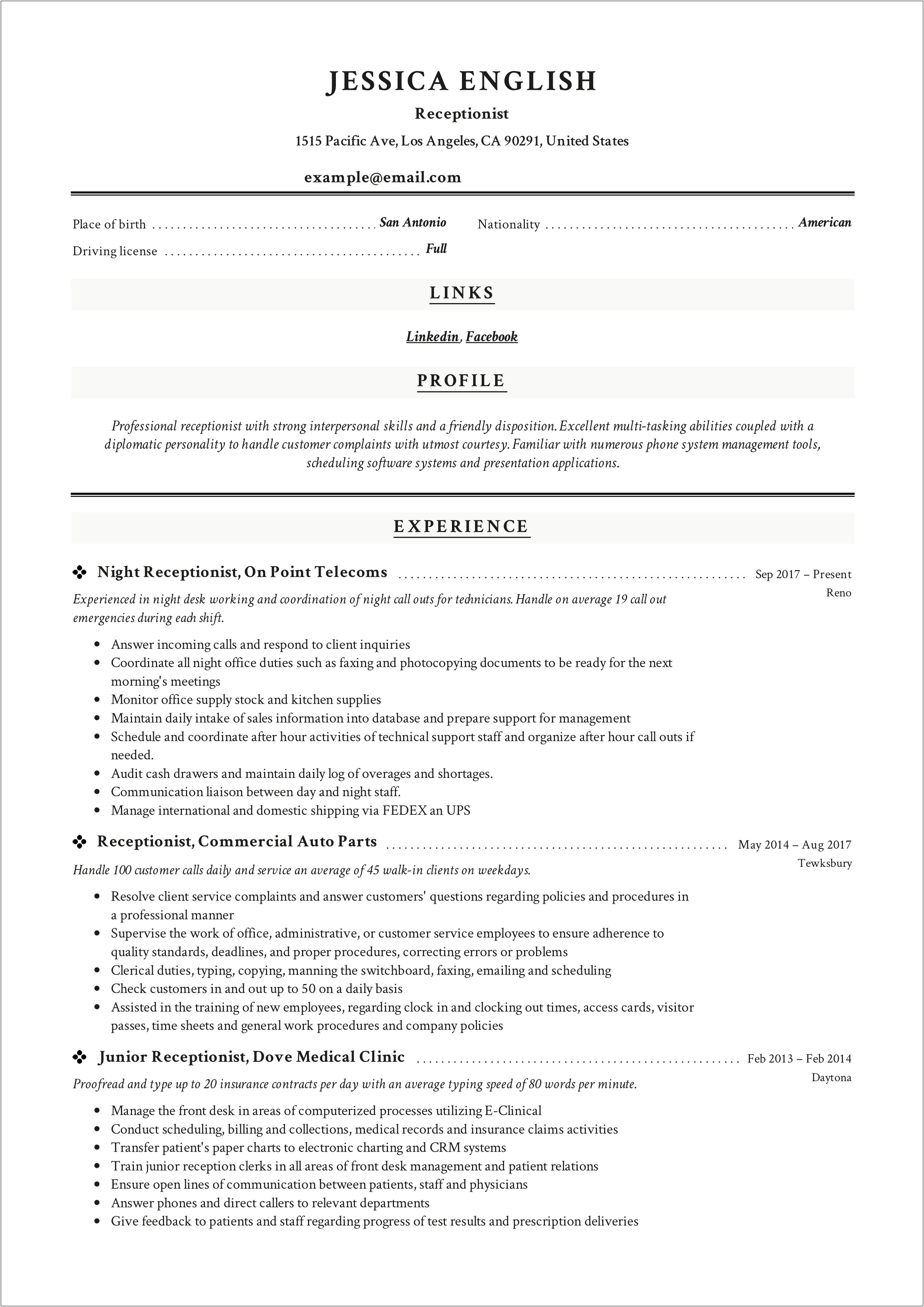 Objective On Resume For Medical Front Office