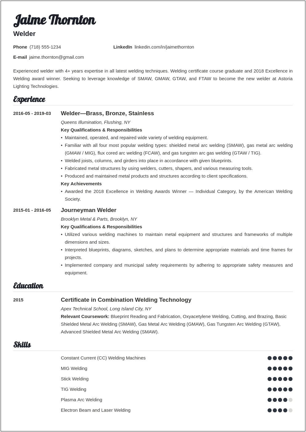 Objective On Resume For Welder Position