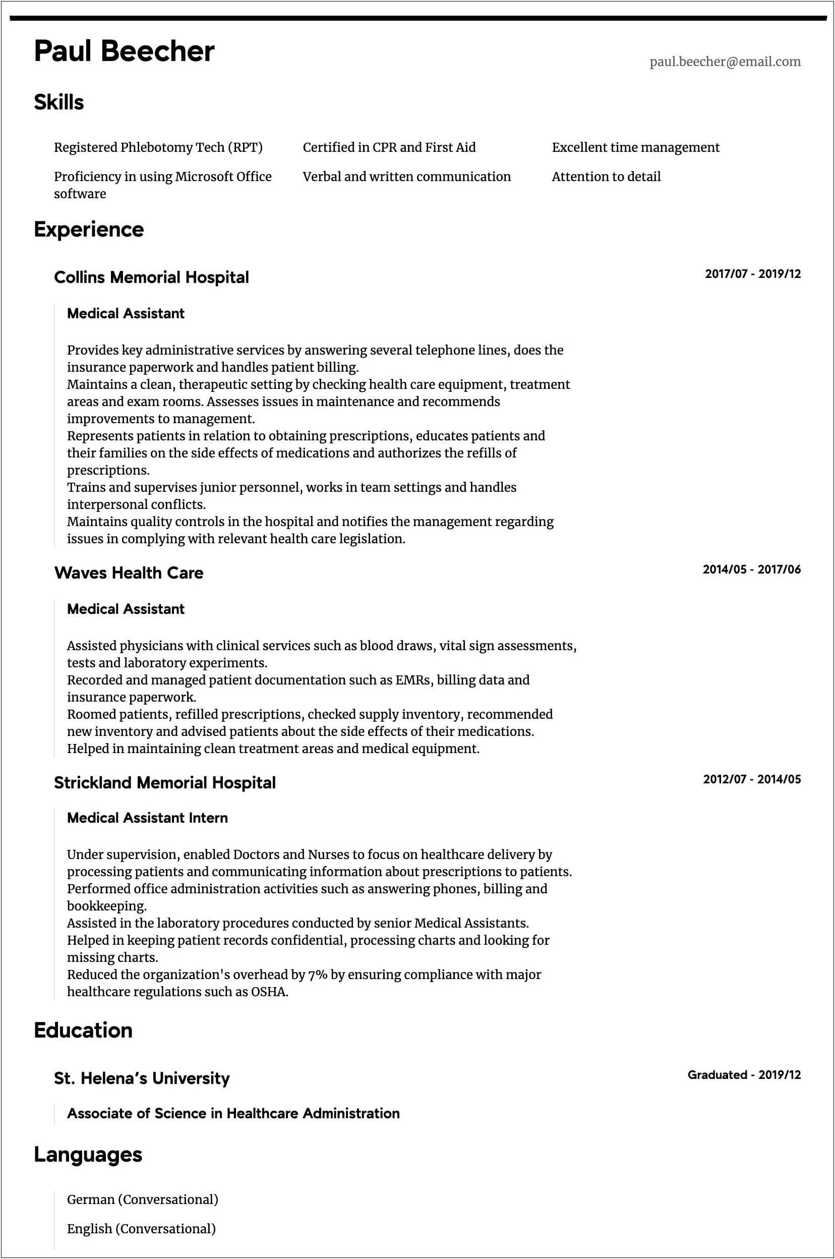 Objective On Resume Samples For Hosptial