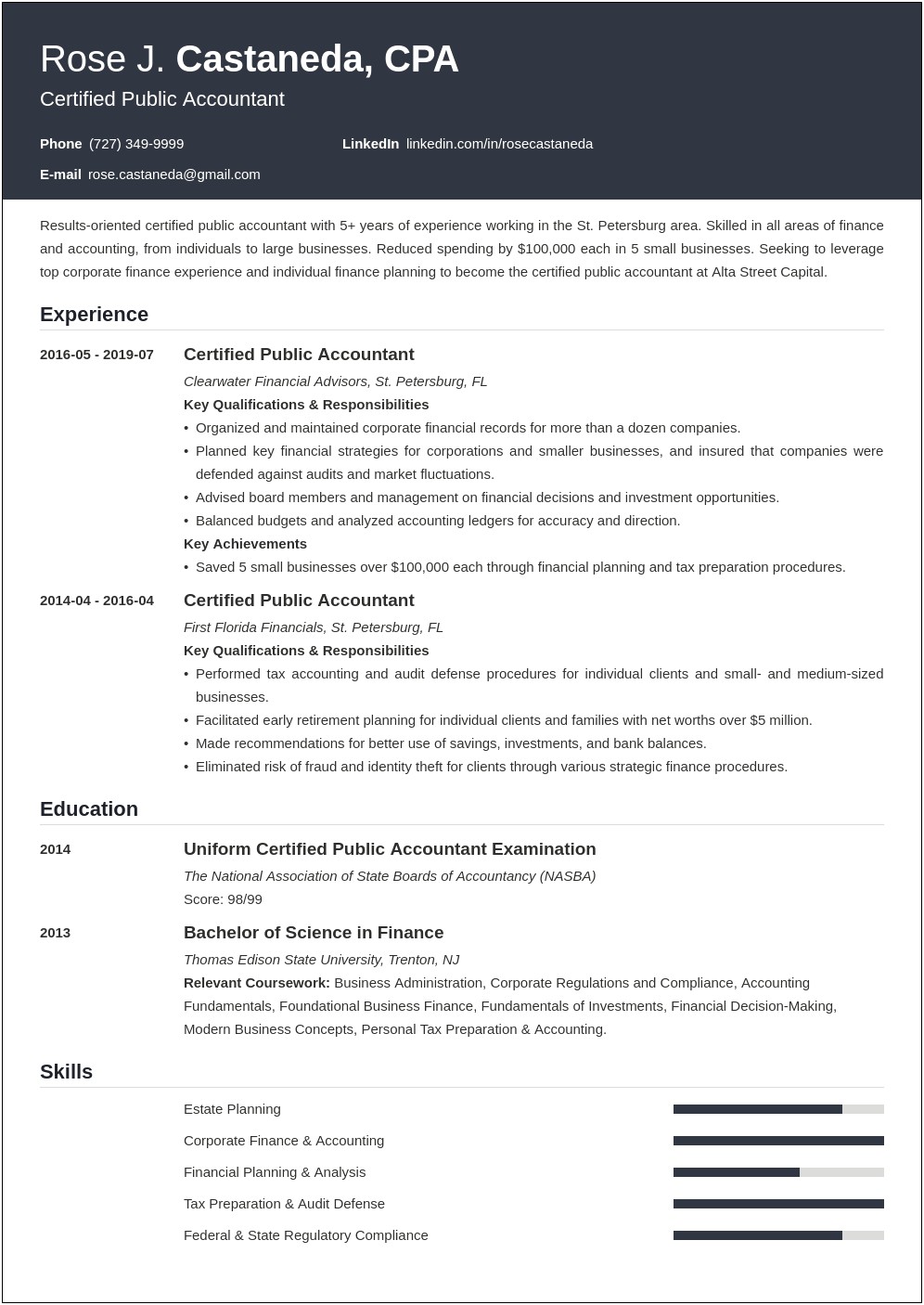 Objective Part Of Resume For Accountant