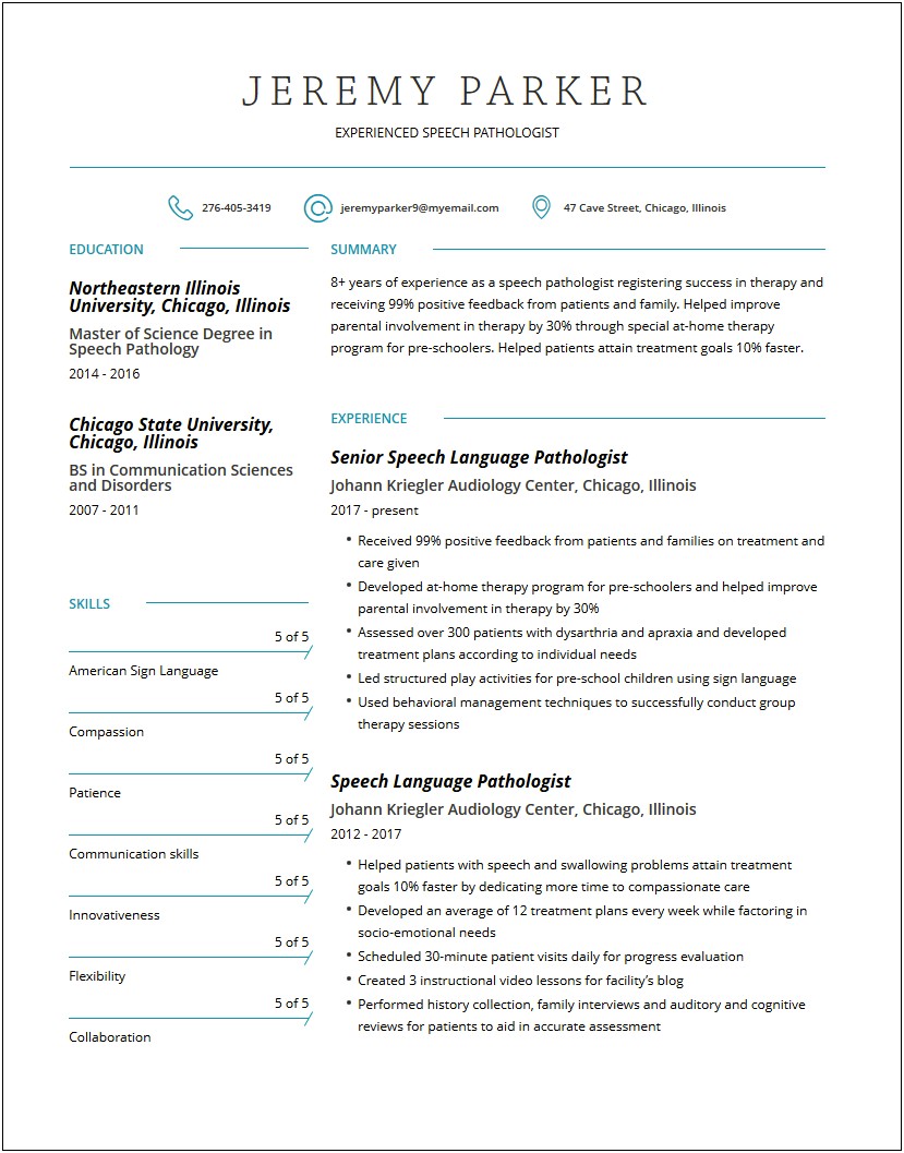 Objective Resume Examples For A Speech Pathologist