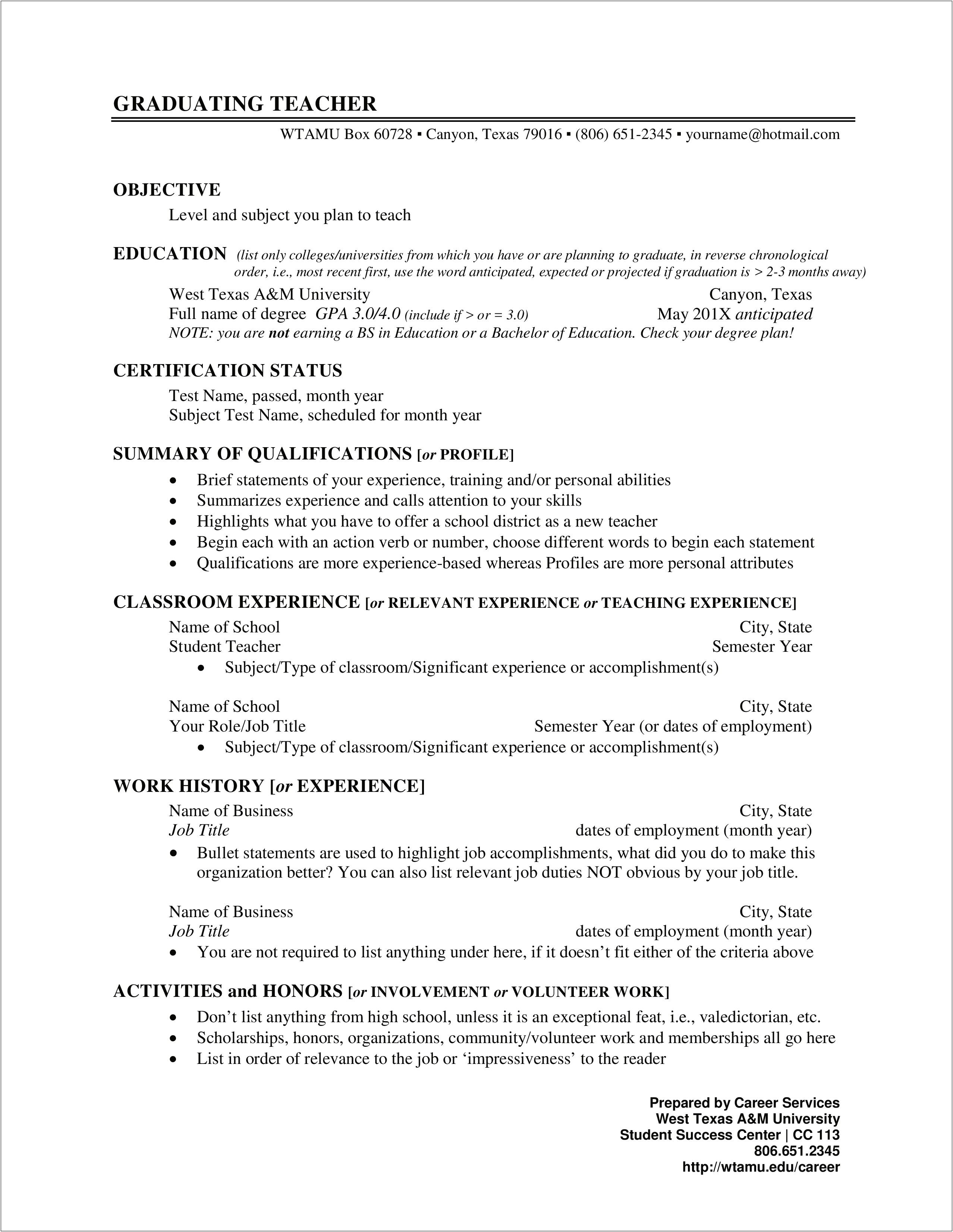 Objective Statement For Music Teacher Resume