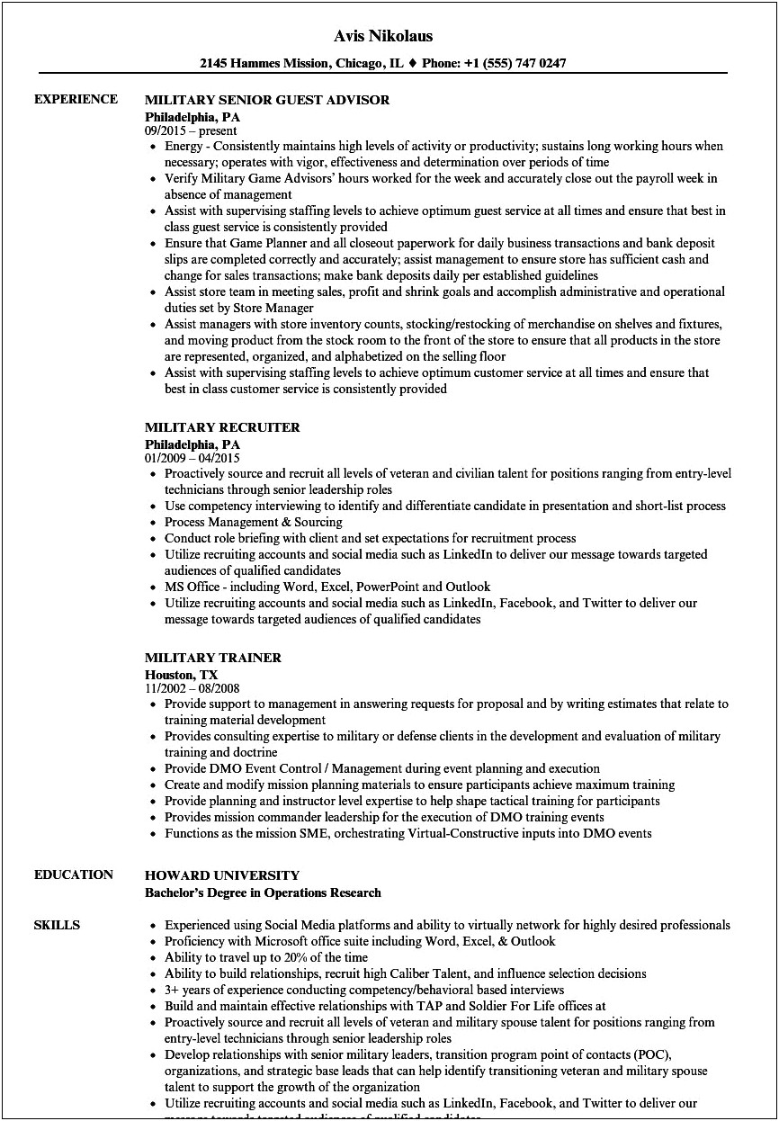 Objective Statement Resume For A Retired Veteran