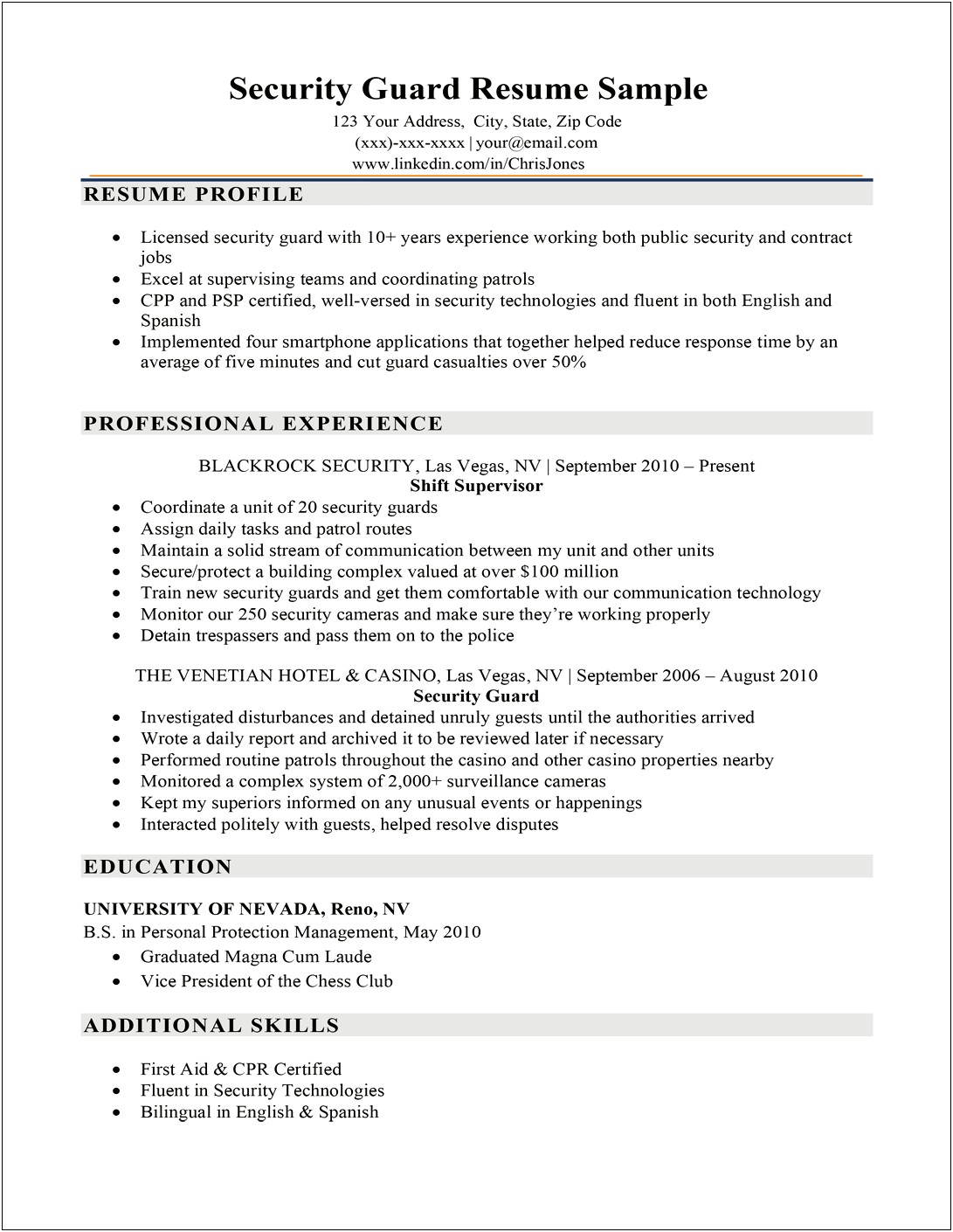 Objective Statement Resume For Protective Security Officer