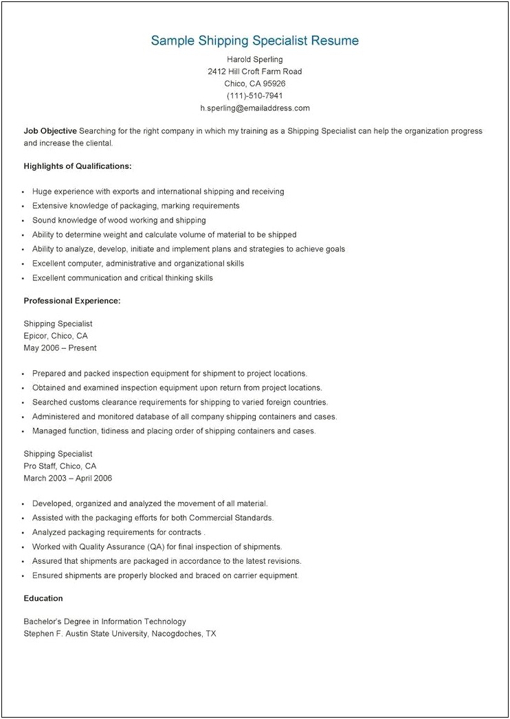 Objective Statement Resume Shipping And Receiving