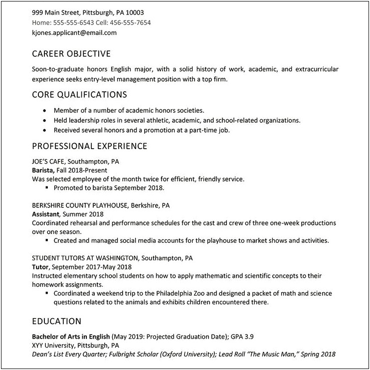 Objective Summary For High School Resume