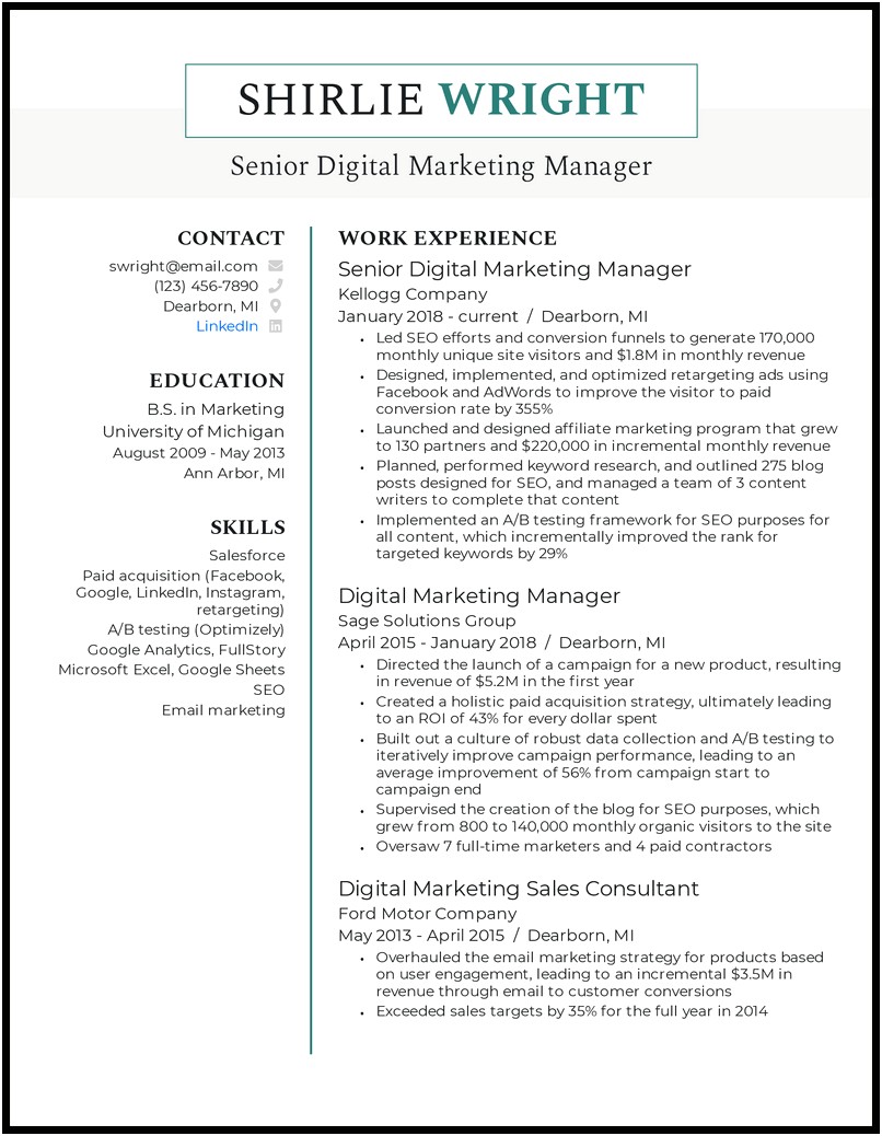 Objectives Examples For Seo Manager Resume