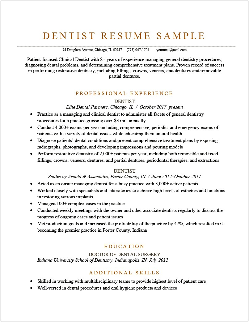 Objectives For A Dental Hygiene Resume