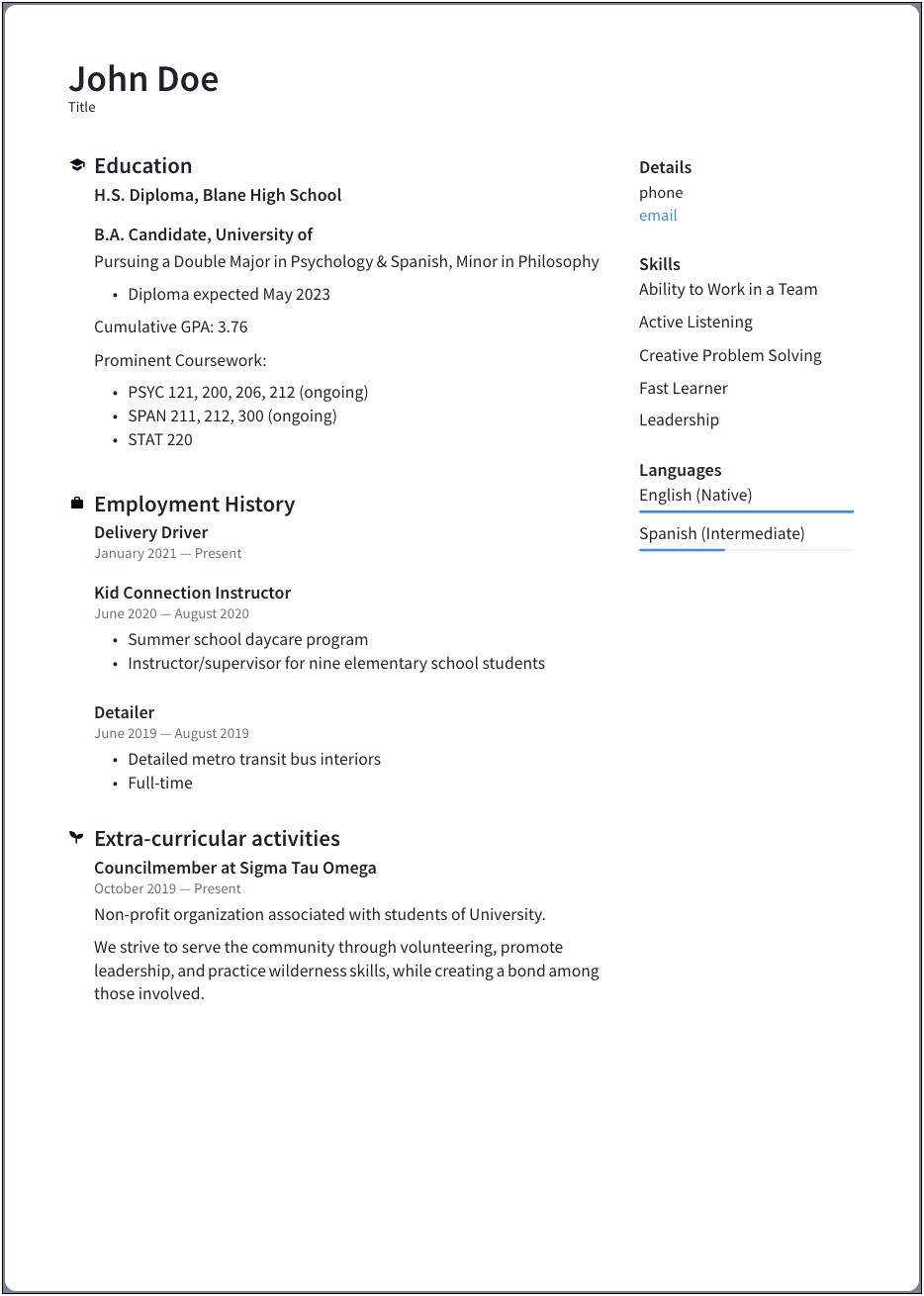 Objectives In A Resume For Internship