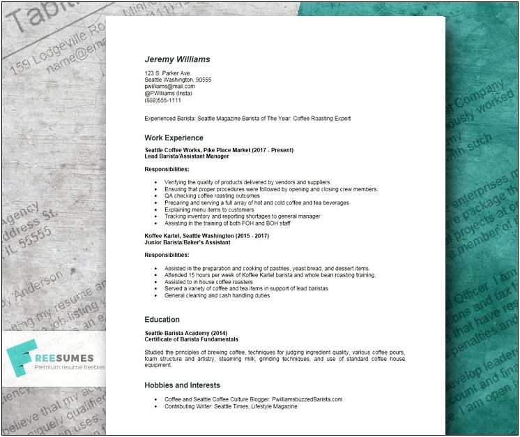 Objectives In Resume Applying For Barista