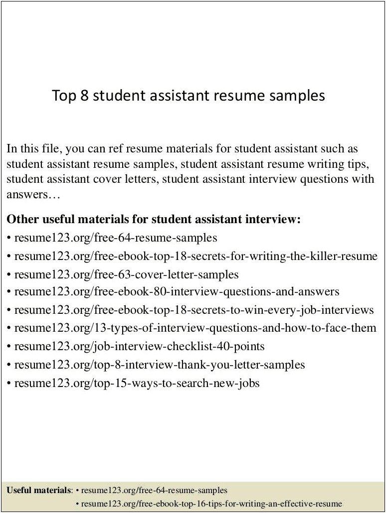 Objectives In Resume For Student Assistant