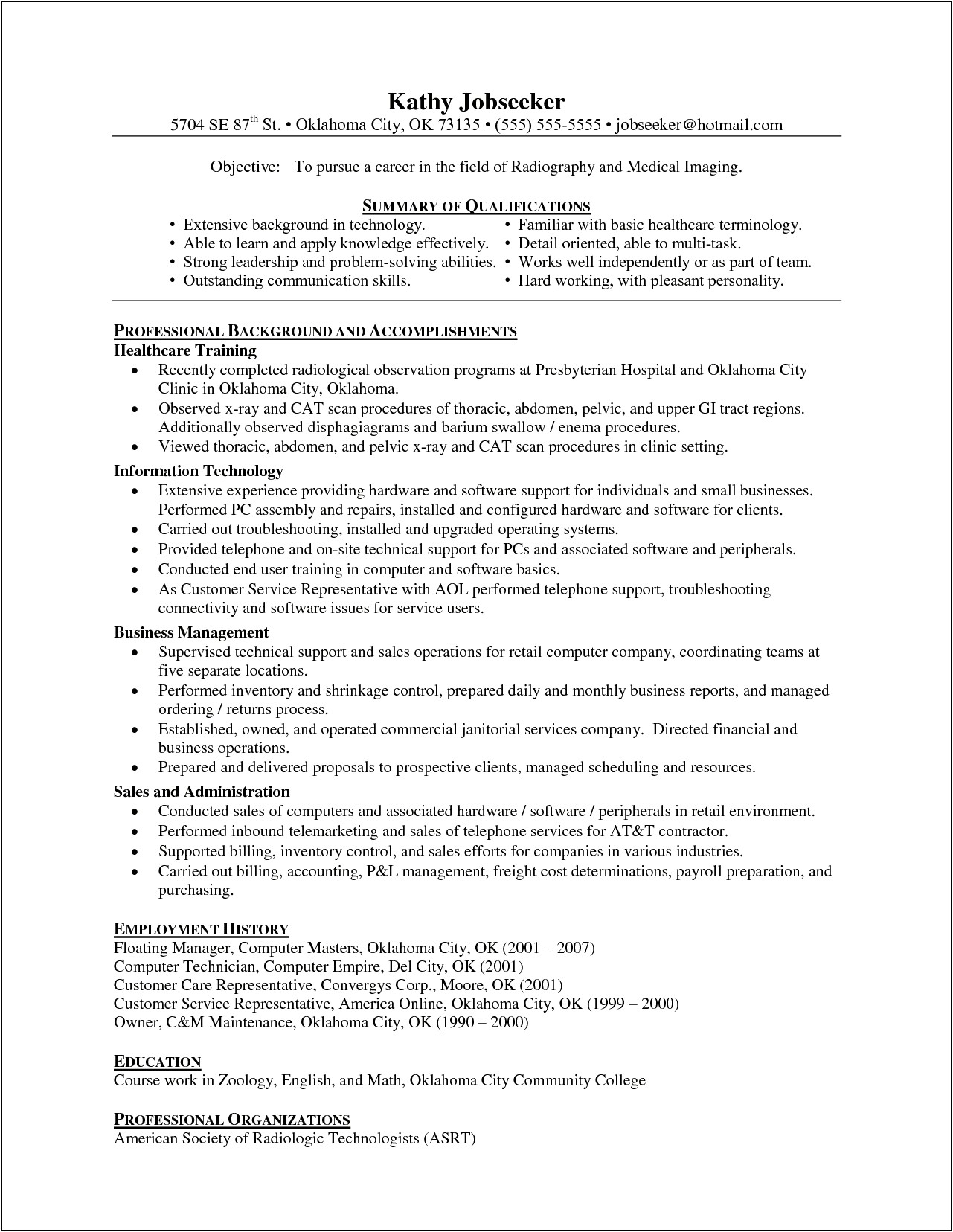 Objectives On Resume For Mri Technologist