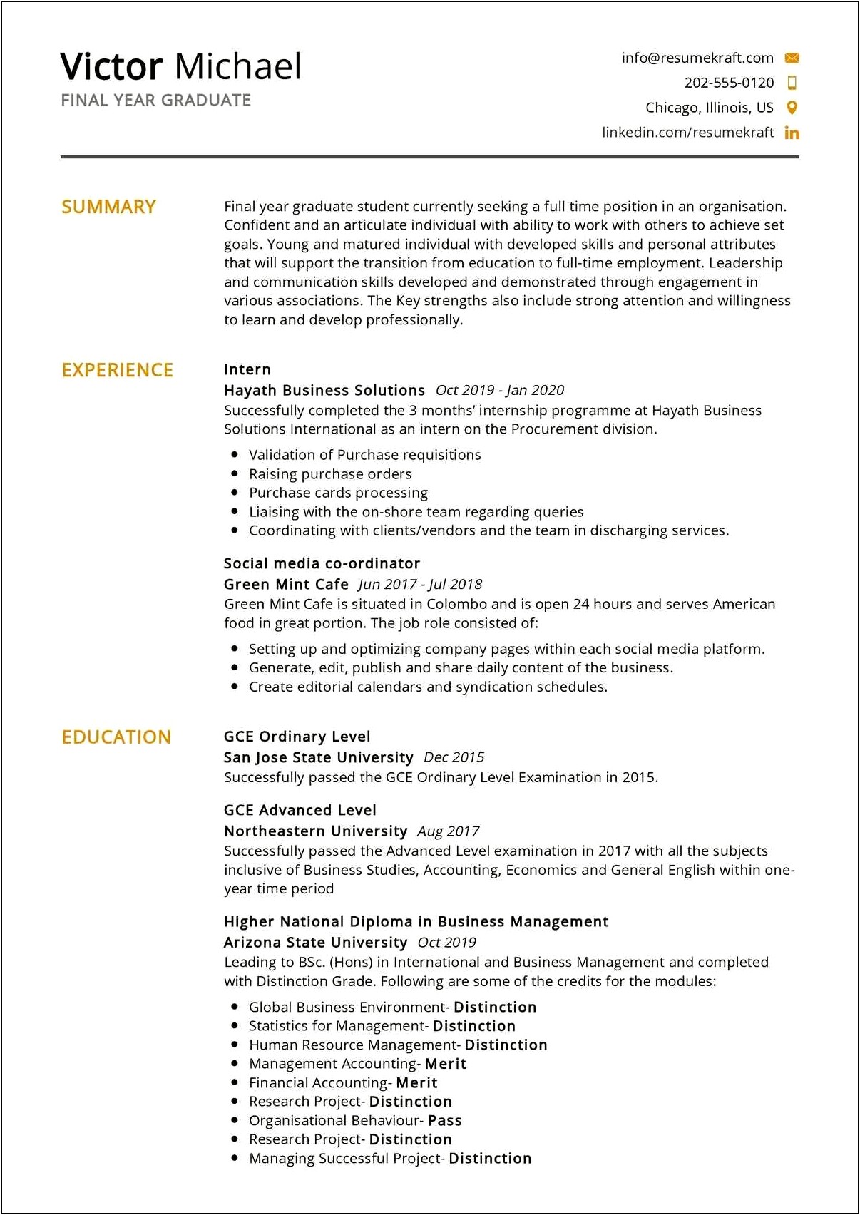 Objectives Part Of Resume For Business Management Student