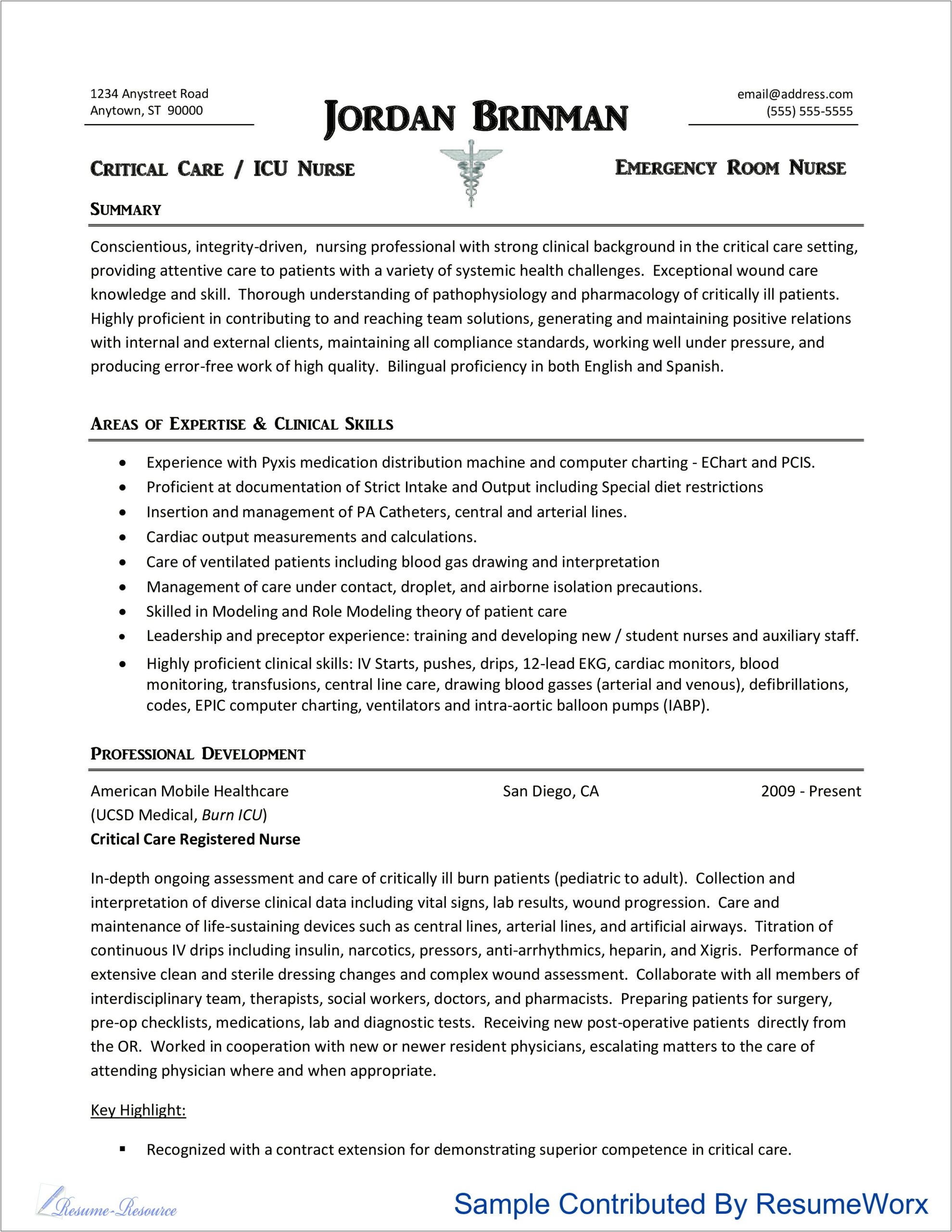 Obstetrics Acute Care Nurse Resume Sample