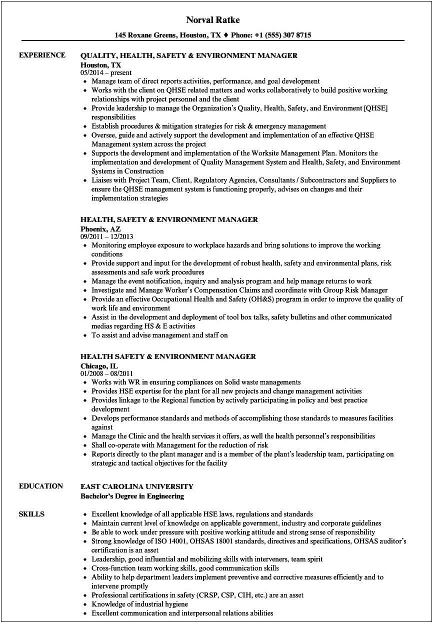 Occupational Health And Safety Officer Resume Samples