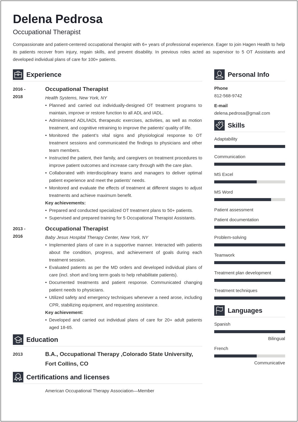 Occupational Therapist Assistant Job Description For Resume