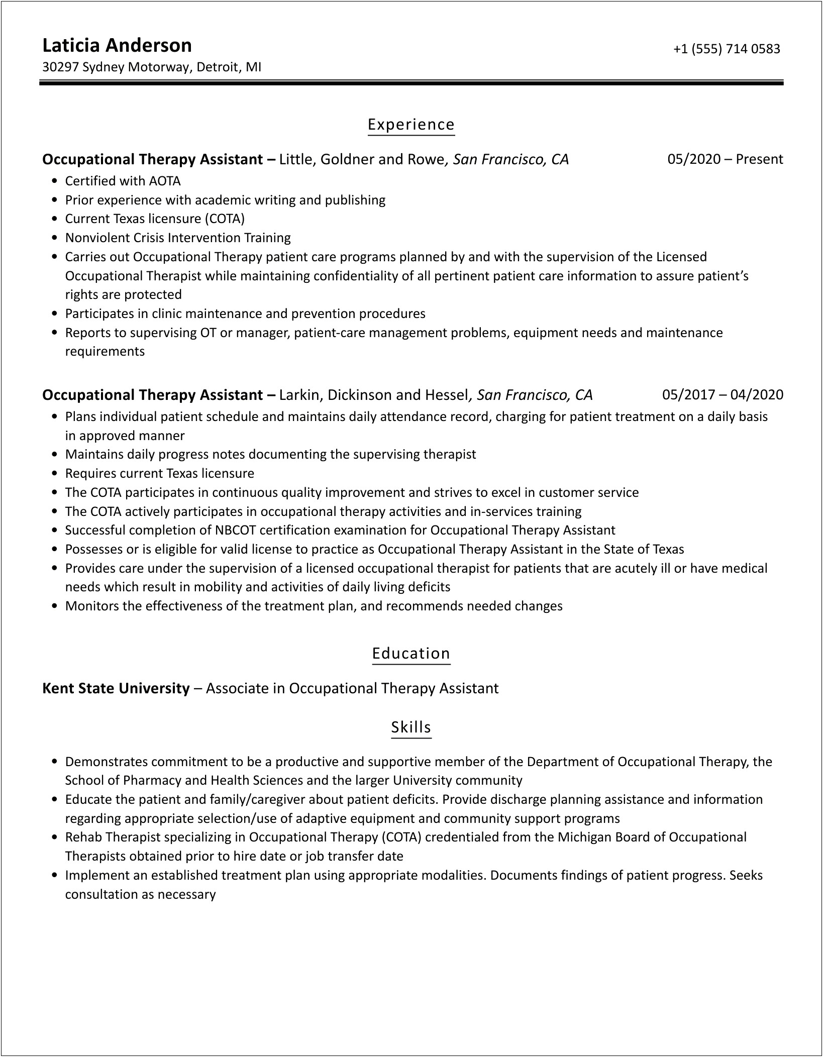 Occupational Therapy Aide Resume Example Bestsampleresumebestsampleresume