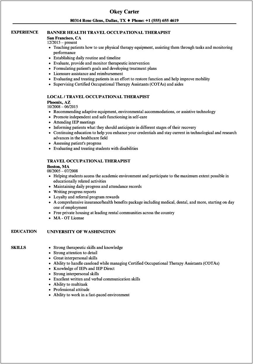 Occupational Therapy Assistant Career Objective Resume