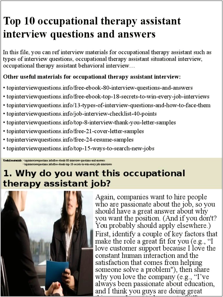 Occupational Therapy Assistant Job Description For Resume