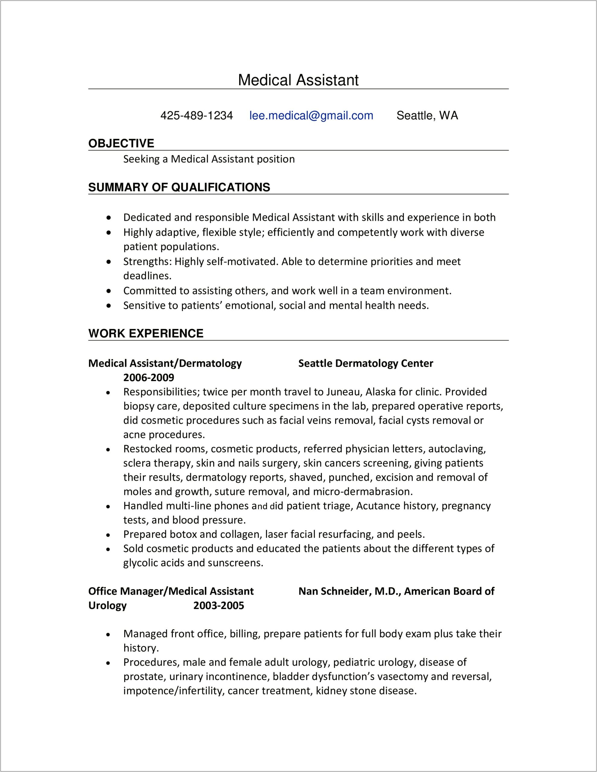 Office Assistant Summary Of Qualifications For Resume