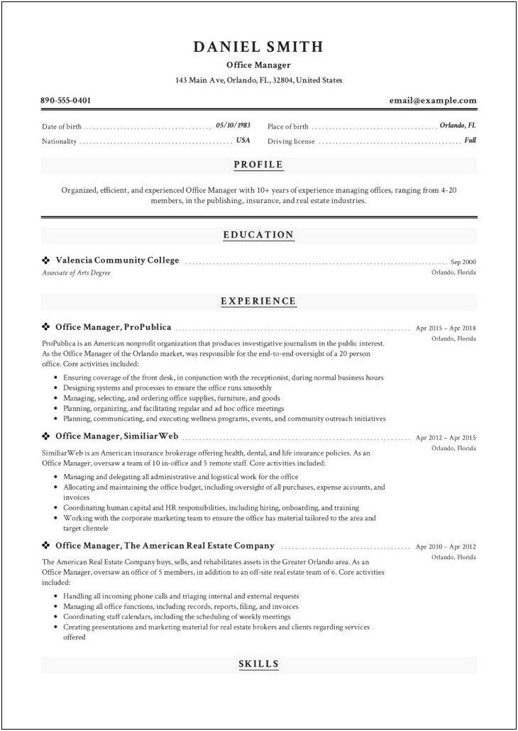 Office Manager And Administrator In Education Resume