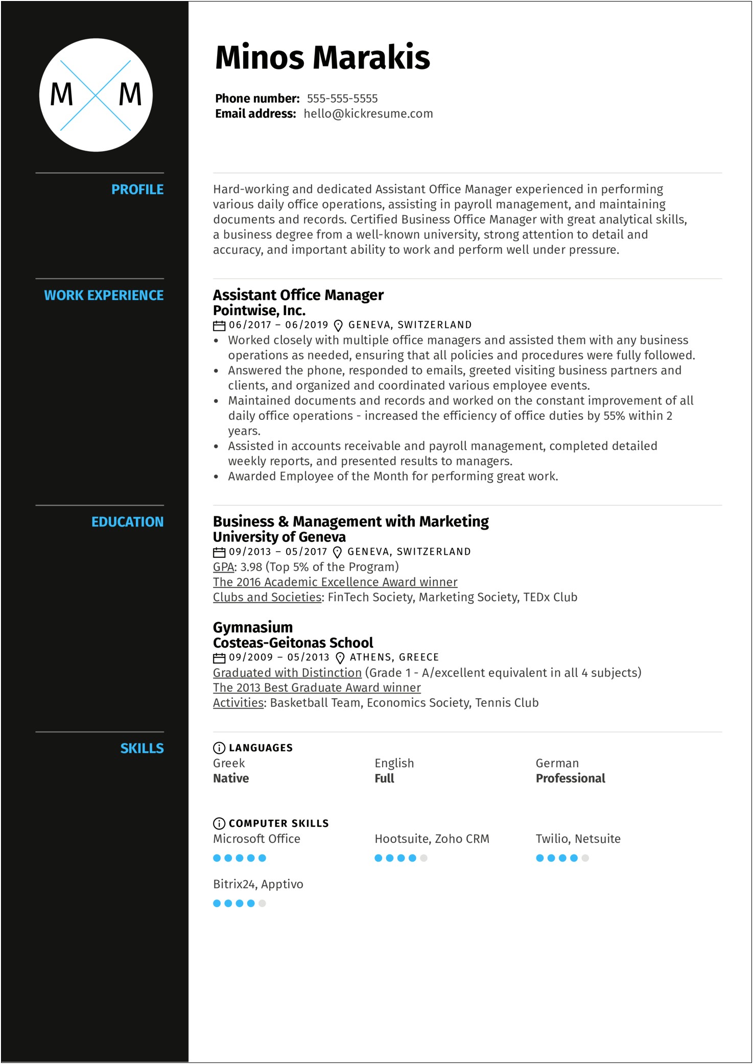 Office Manager Job Responsibilities Resume Sample