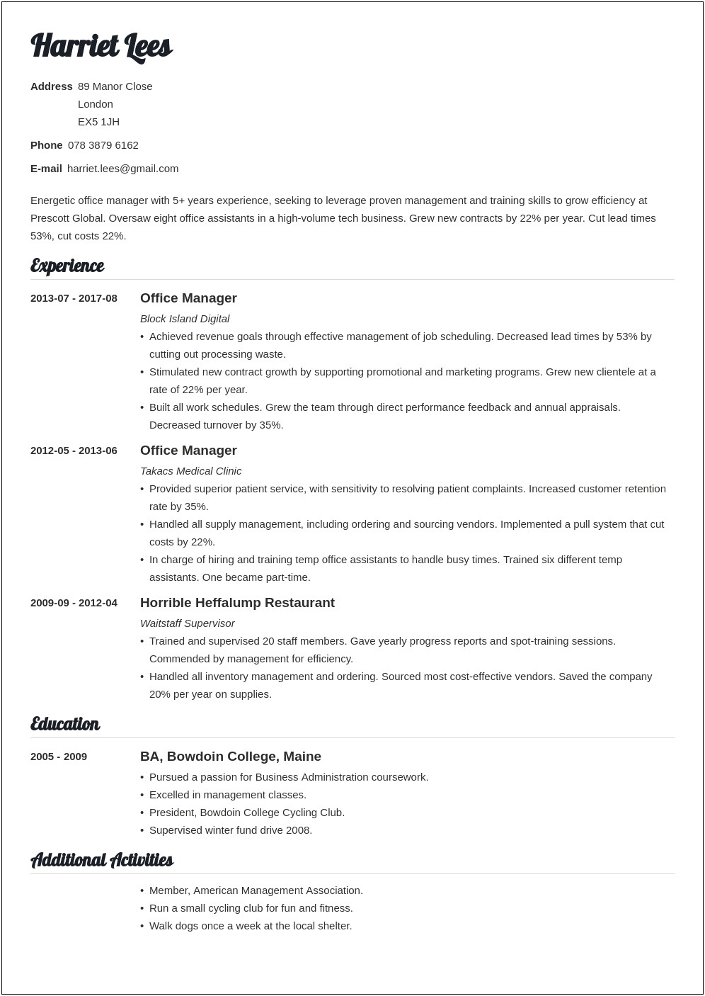 Office Manager Objective For Resume Examples