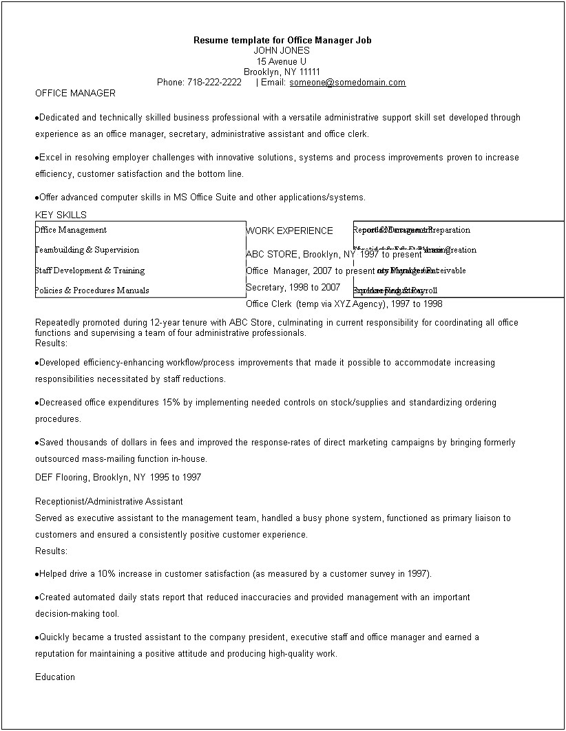 Office Manager Resume No Previous Experience