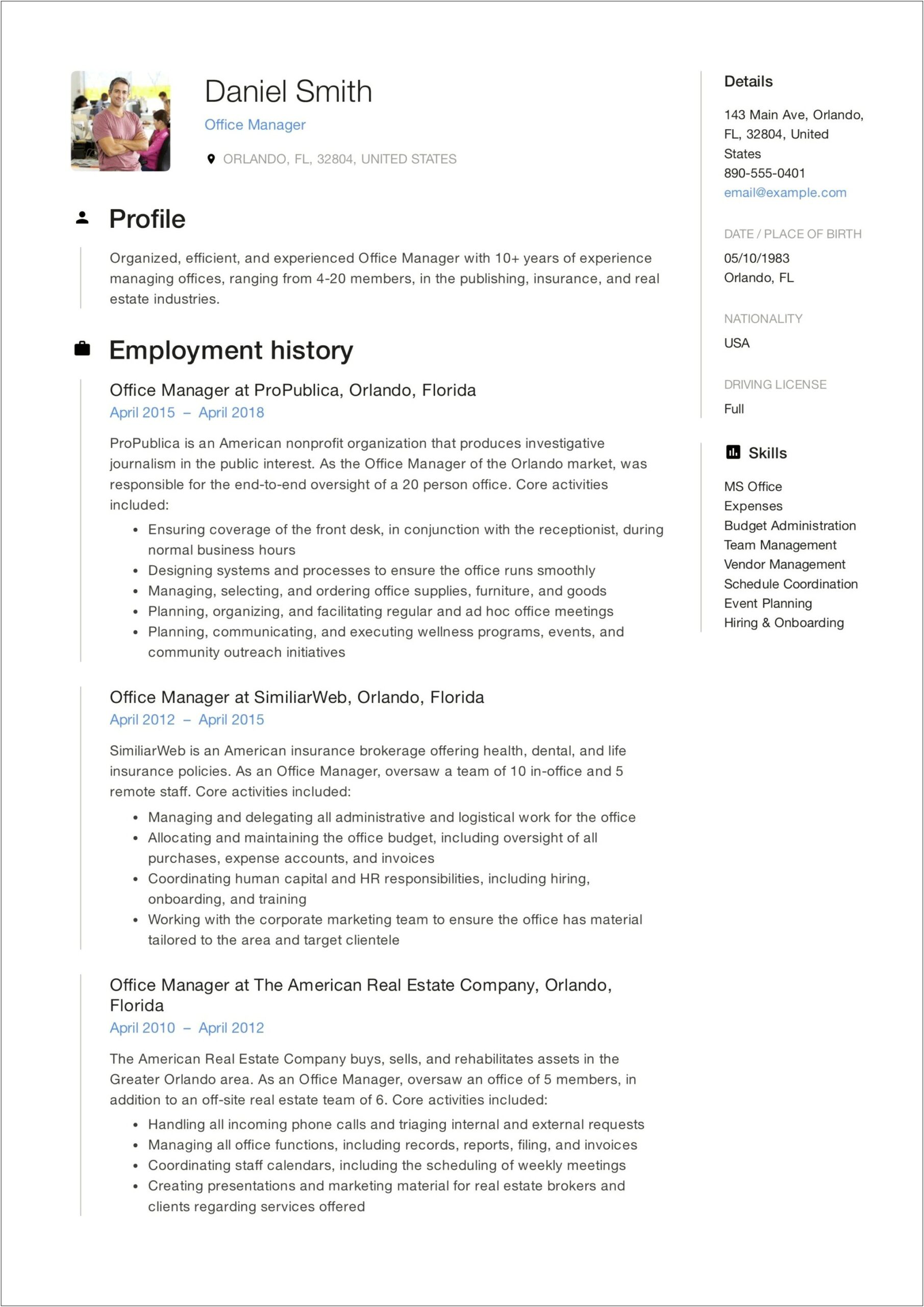 Office Manager Sample Resume New York