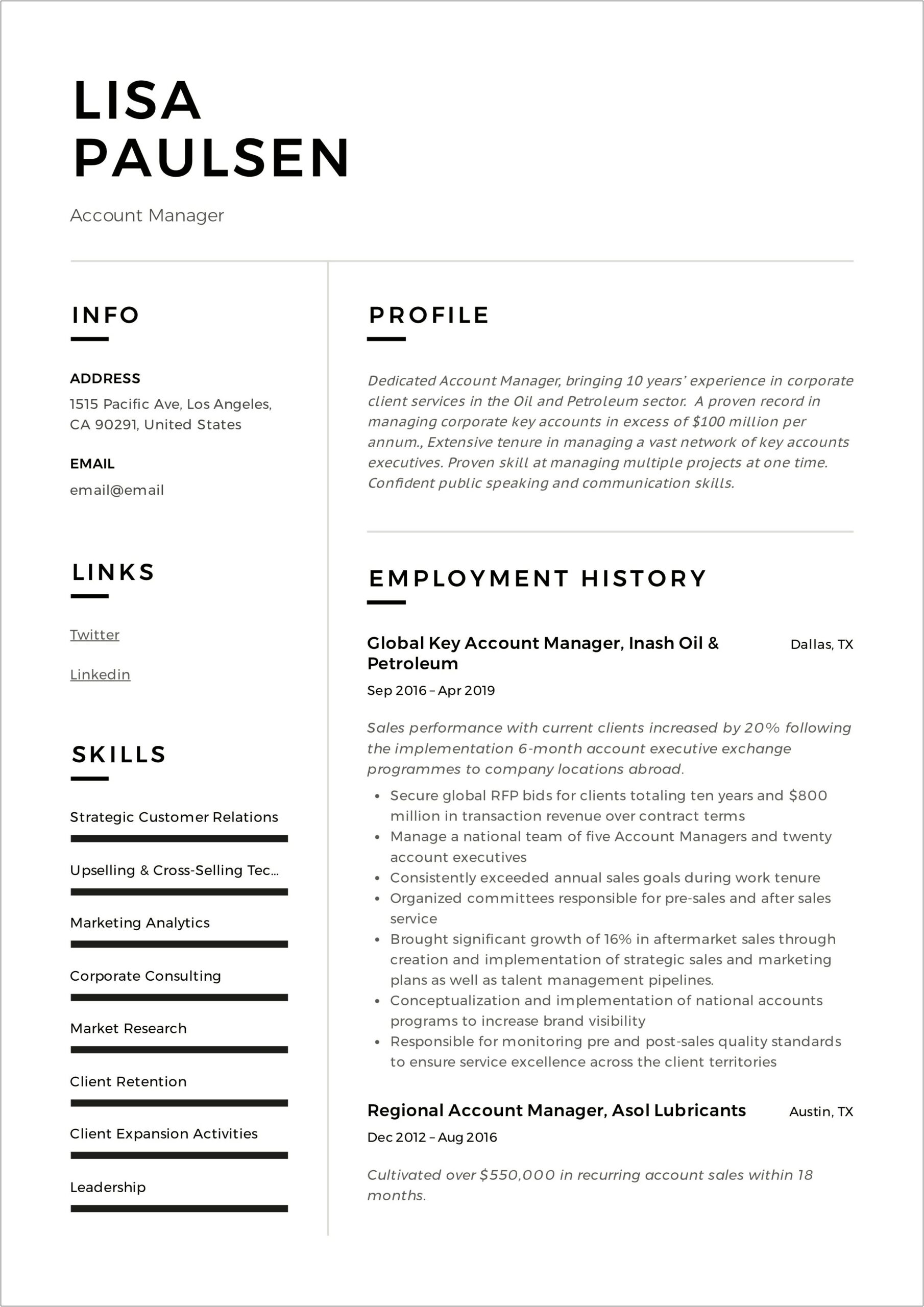 Oil And Gas Ceo Resume Samples