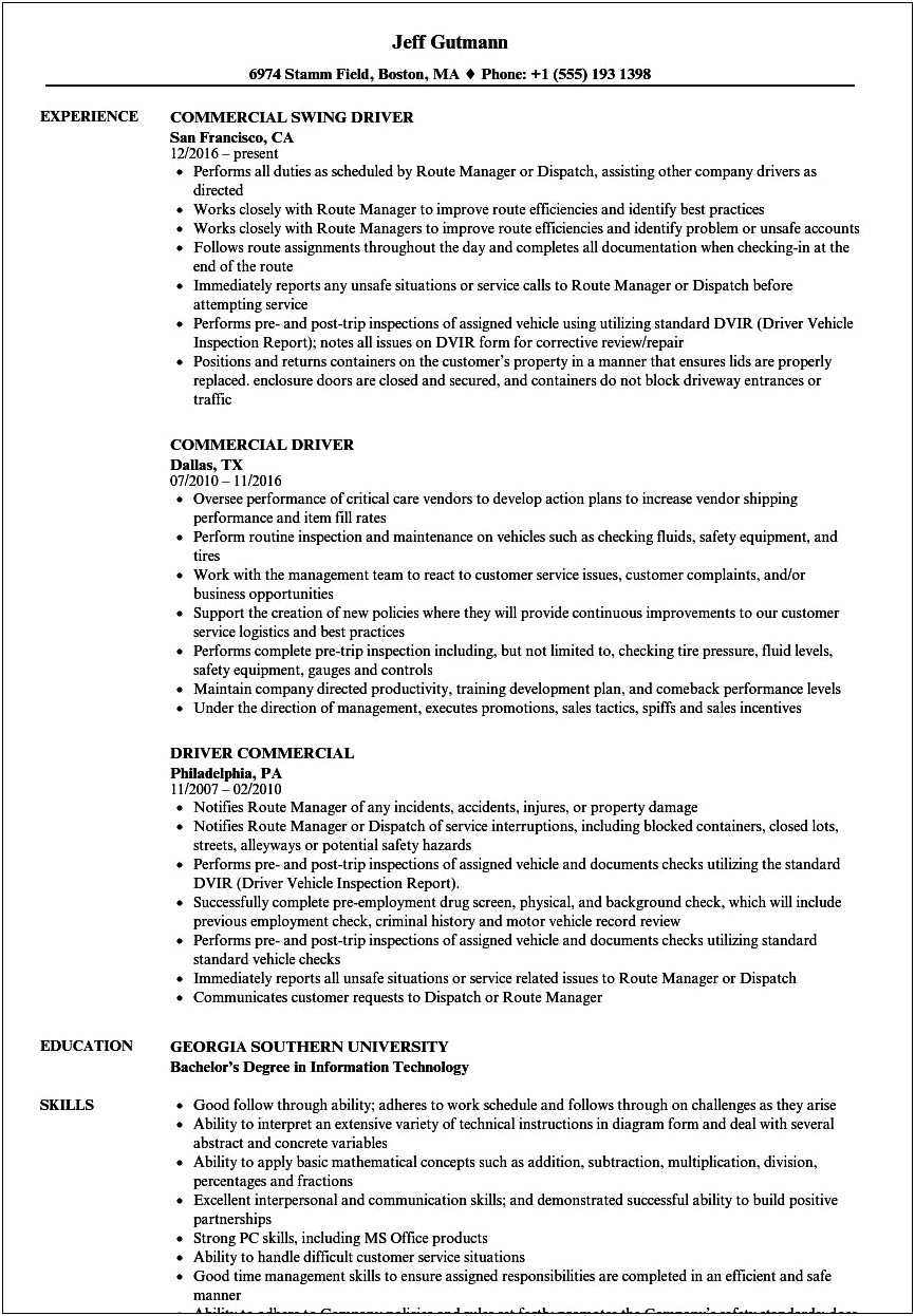 Oil And Gas Driver Resume Examples