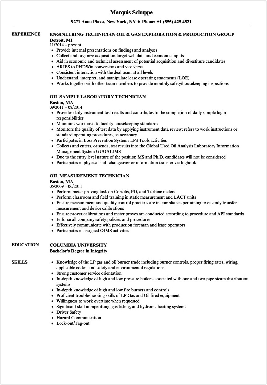 Oil And Gas Engineer Resume Template