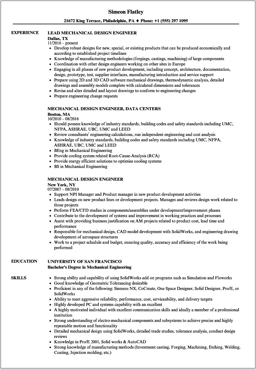 Oil And Gas Mechanical Engineer Objectives For Resume