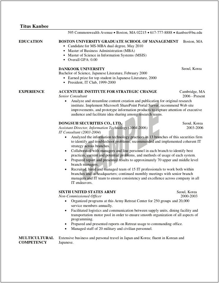 Ojt Resume For Business Management Students