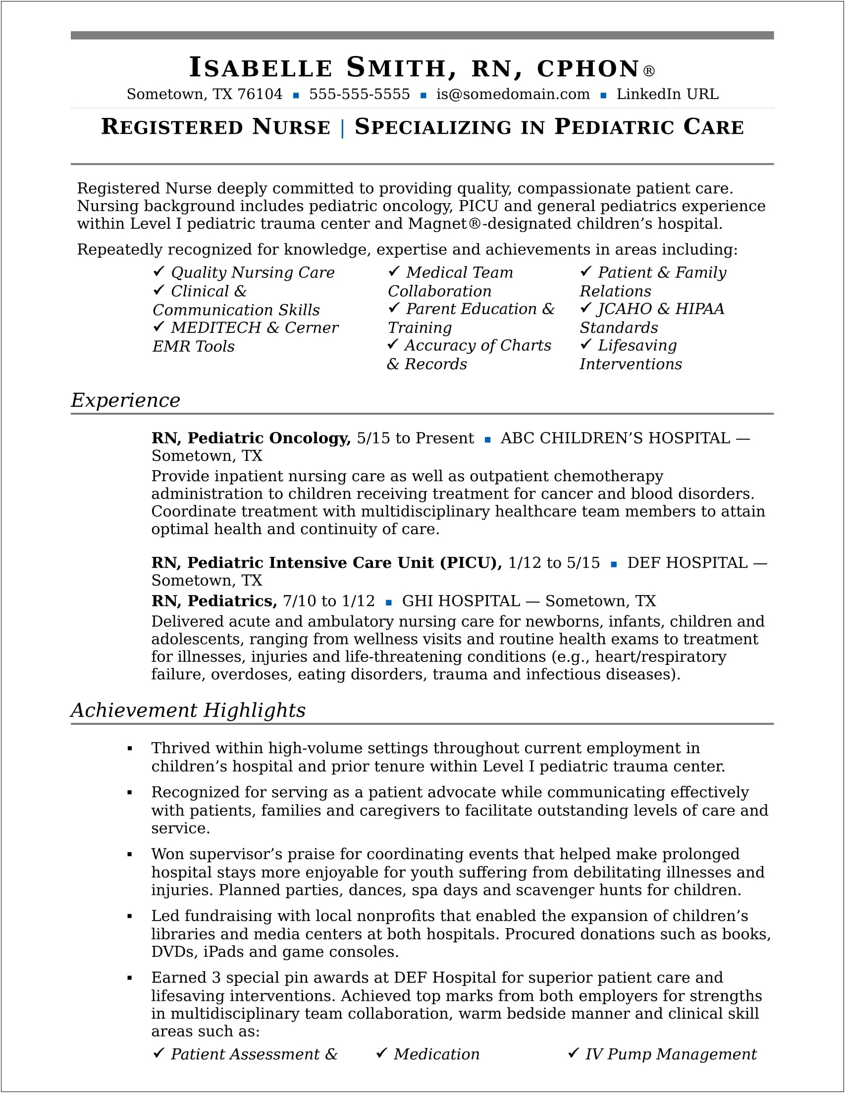 Oncology Nurse Skills To List On Resume