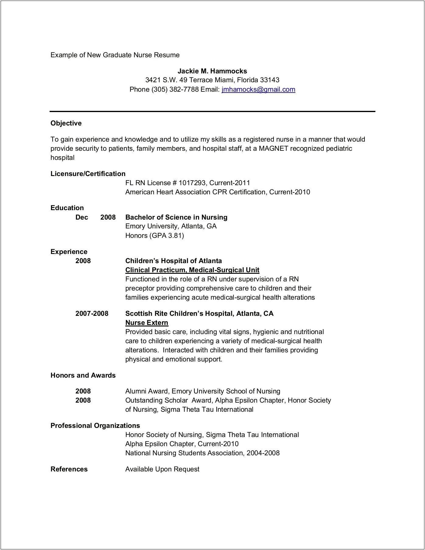 One On One School Nurse Resume