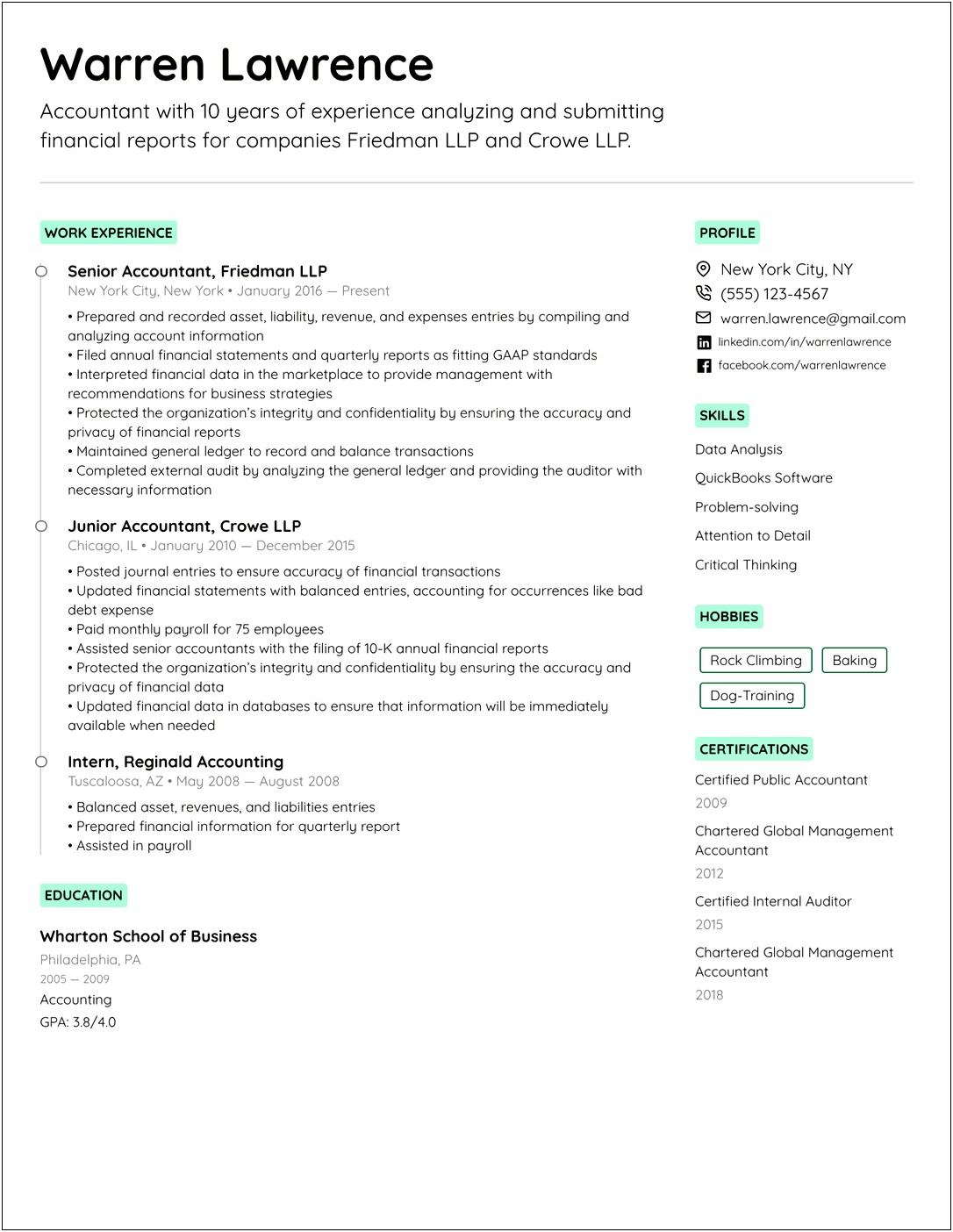 One Page Resume Format For Freshers Free Download