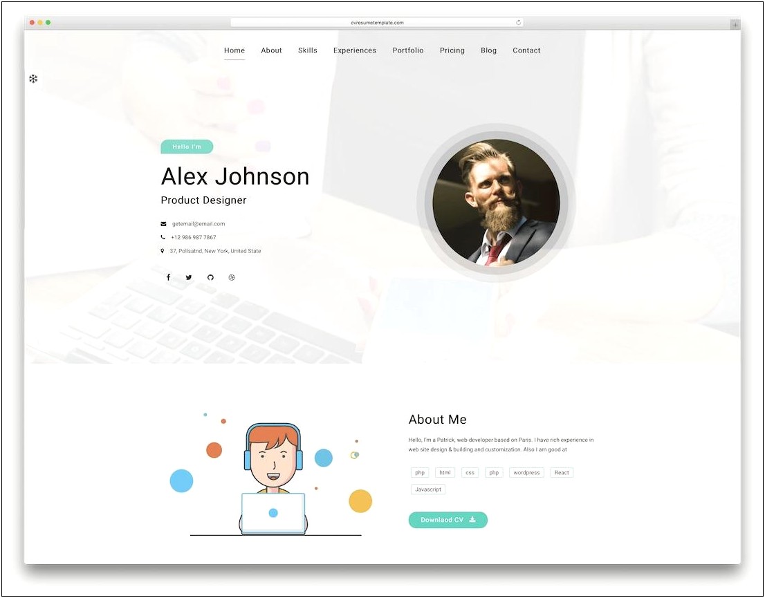 One Page Resume Html Template Free Download